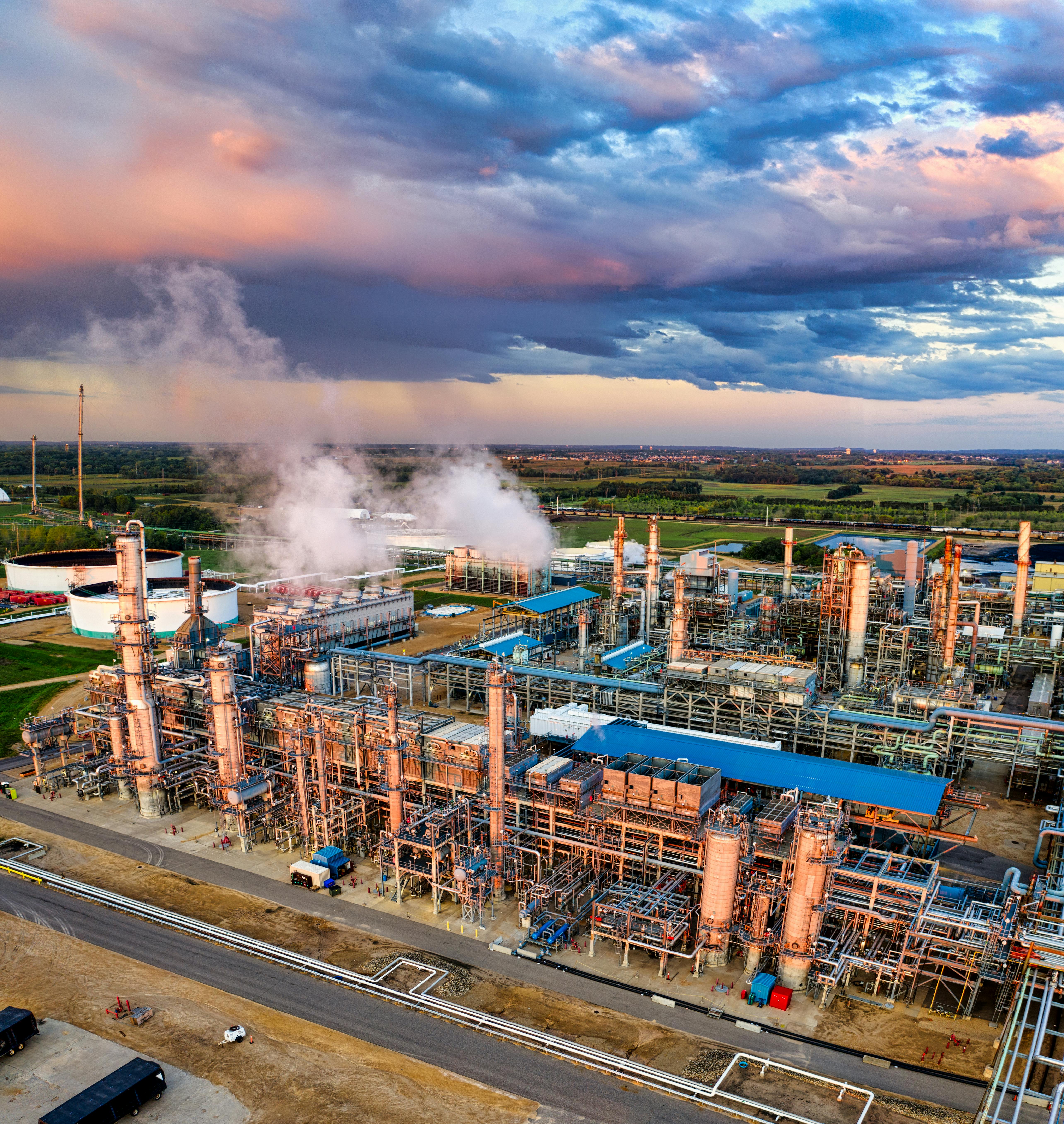 Aerial view of oil and gas industrial infrastructure